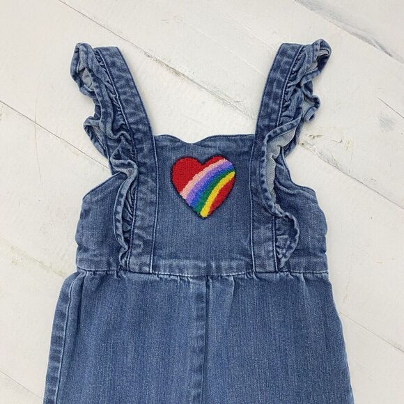 Hannah Anderson Rainbow Heart Denim Jumpsuit Ruffle Sleeveless Romper Girls 3T - Picture 7 of 12